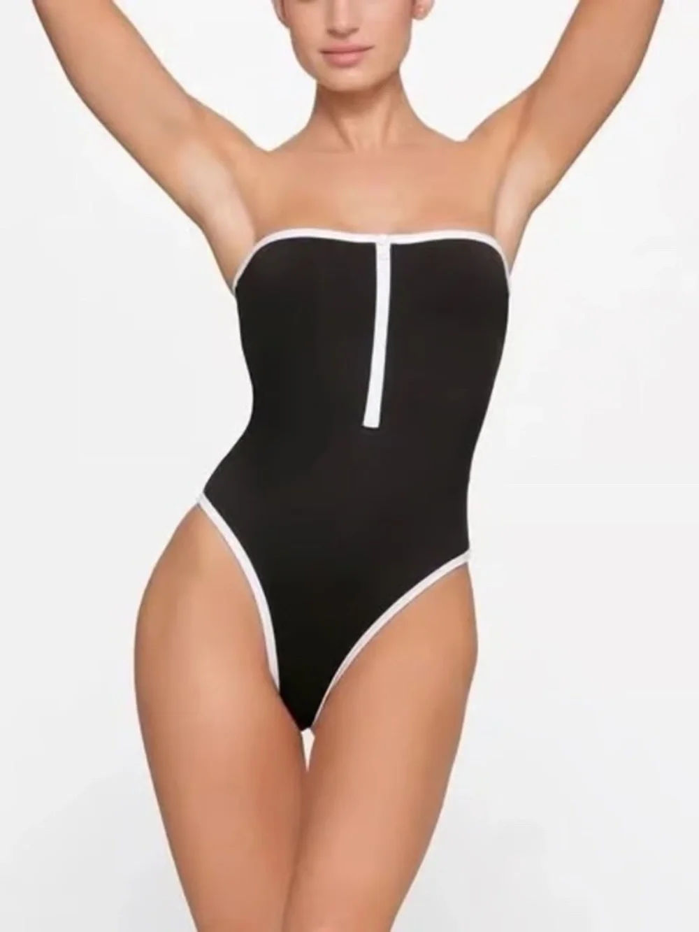NWT Skims Sporty Zipper Swim Strapless One Piece - Size Small